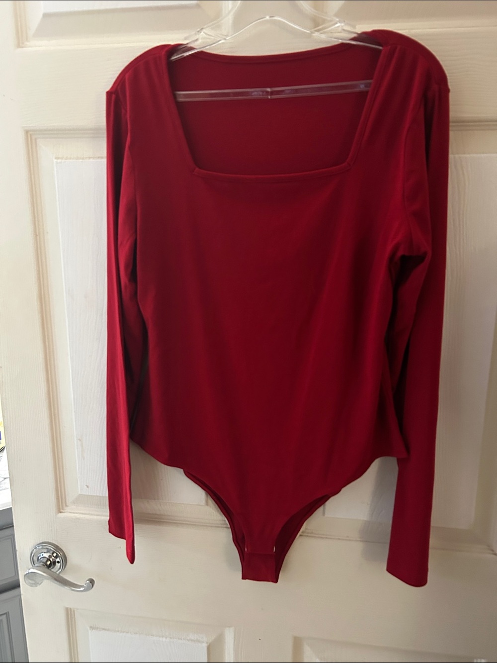 Red Long-Sleeve Square Neck Bodysuit - Women Intimates